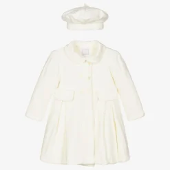 Emile et Rose Coats & Jackets*Baby Girls Ivory Velour Coat & Hat Set