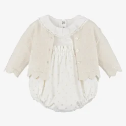 Mayoral Newborn Outfit Sets*Baby Girls Ivory Velvet Dot Shorts Set