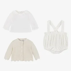 Mayoral Newborn Outfit Sets*Baby Girls Ivory Velvet Dot Shorts Set