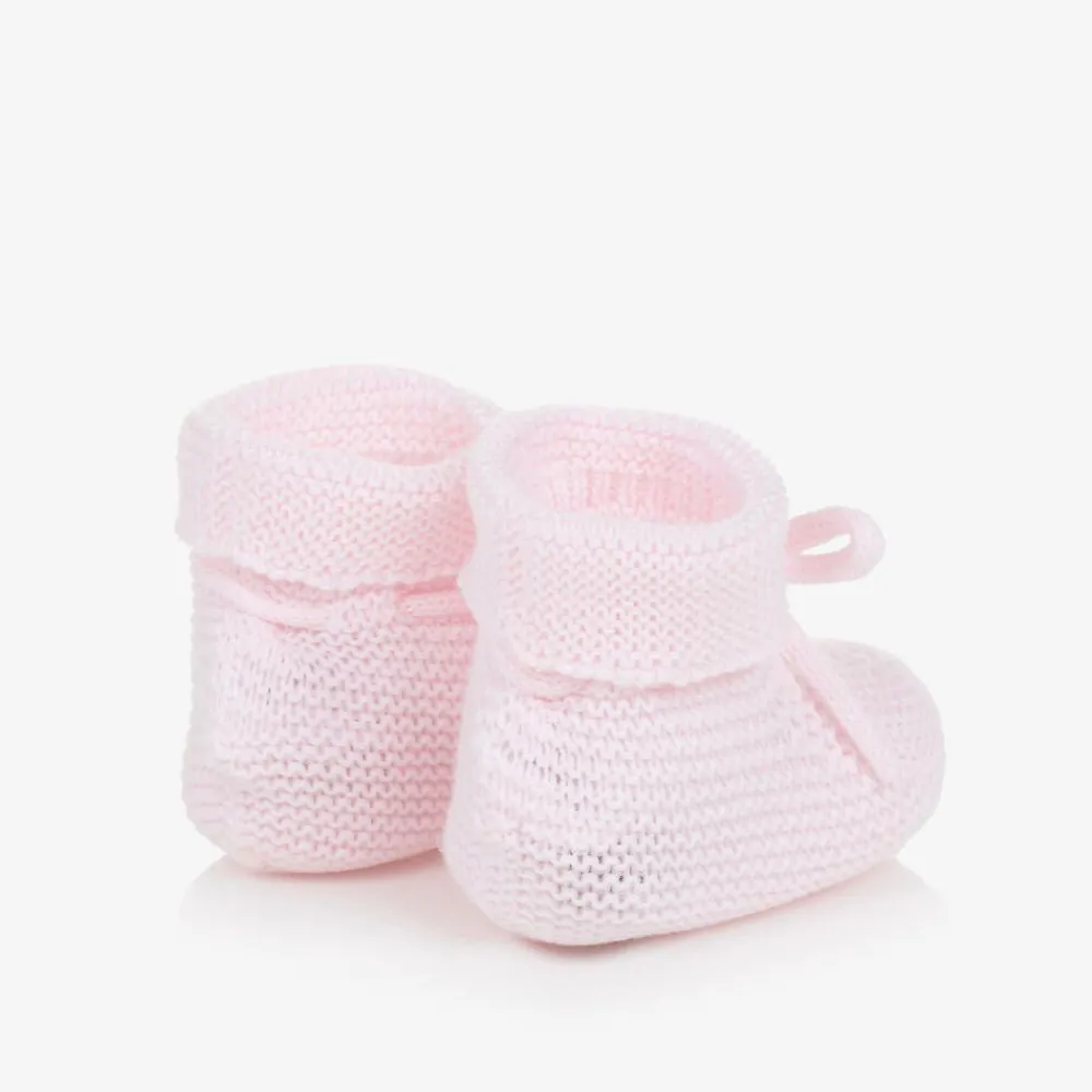 Paz Rodríguez Booties|Booties*Baby Girls Pale Pink Cotton Knit Booties