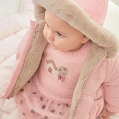 Mayoral Coats & Jackets*Baby Girls Pink & Beige Reversible Coat