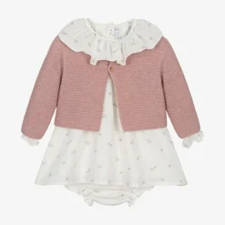 Paloma de la O Dresses*Baby Girls Pink & Ivory Bird Print Cotton Dress Set