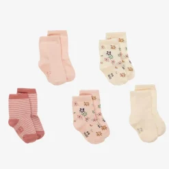 Petit Bateau Socks|Socks*Baby Girls Pink & Ivory Cotton Socks (5 Pack)