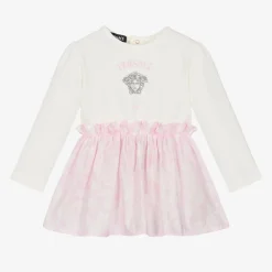 Versace Dresses*Baby Girls Pink & White Cotton Dress