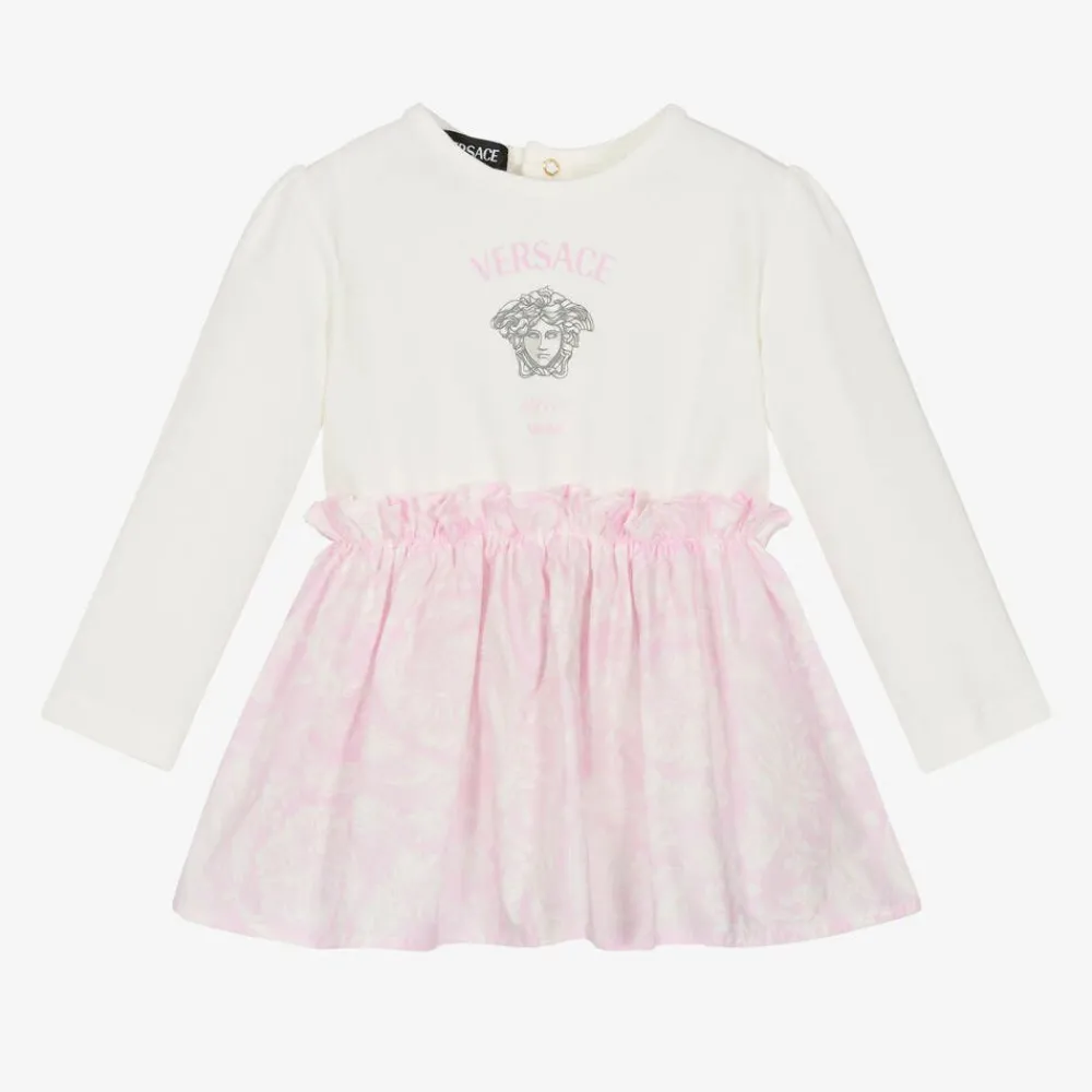Versace Dresses*Baby Girls Pink & White Cotton Dress