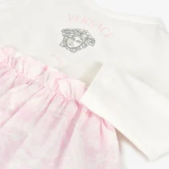 Versace Dresses*Baby Girls Pink & White Cotton Dress