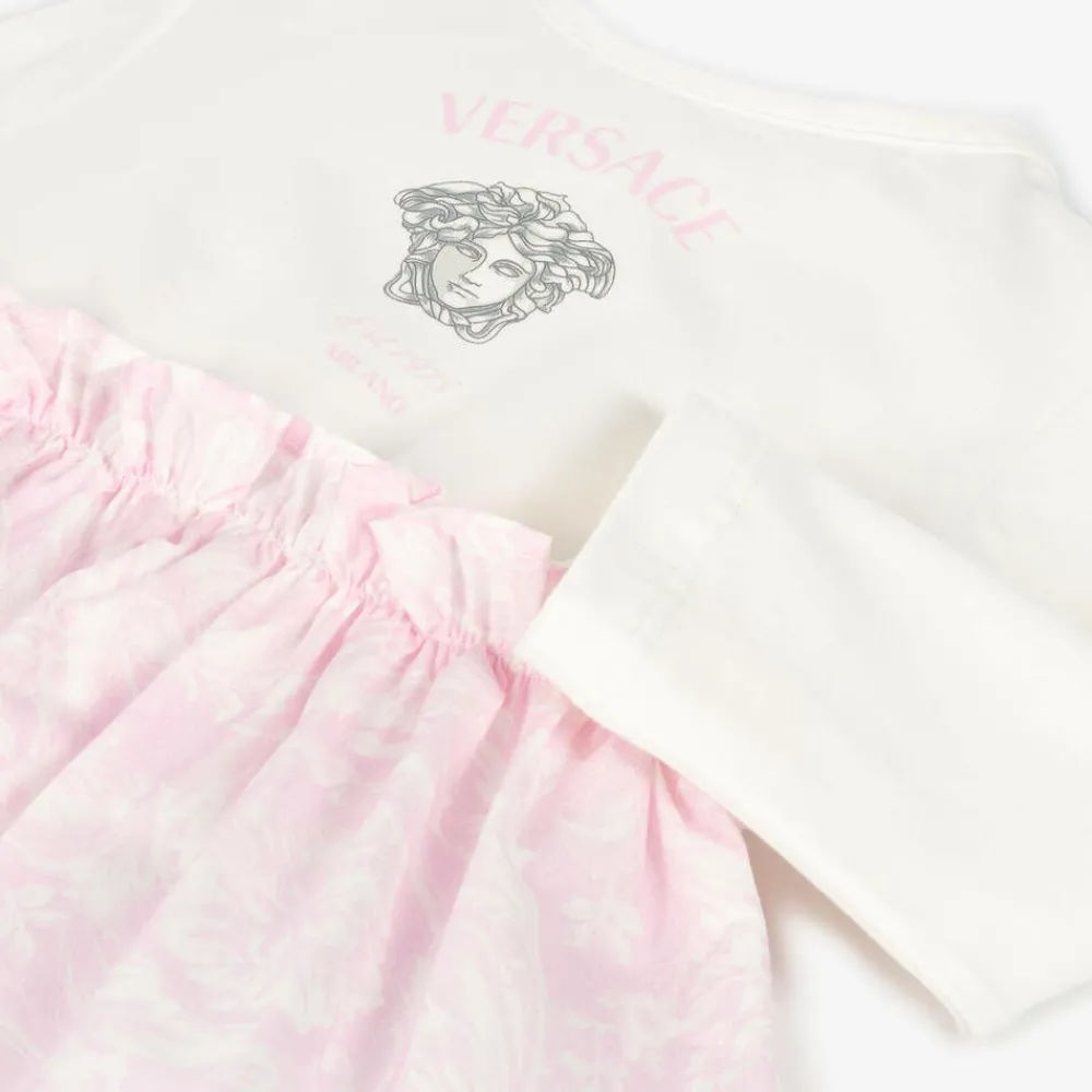Versace Dresses*Baby Girls Pink & White Cotton Dress