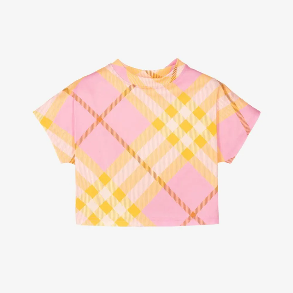 Burberry Tops|Tops*Baby Girls Pink Check Cotton T-Shirt