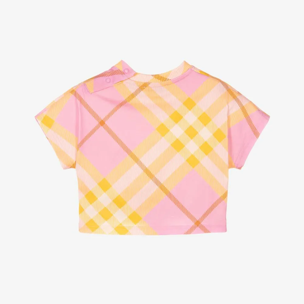 Burberry Tops|Tops*Baby Girls Pink Check Cotton T-Shirt