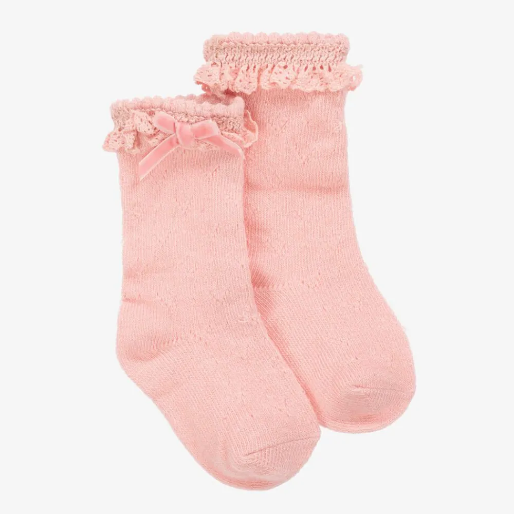 Mayoral Newborn Socks*Baby Girls Pink Cotton Lace Frill Socks