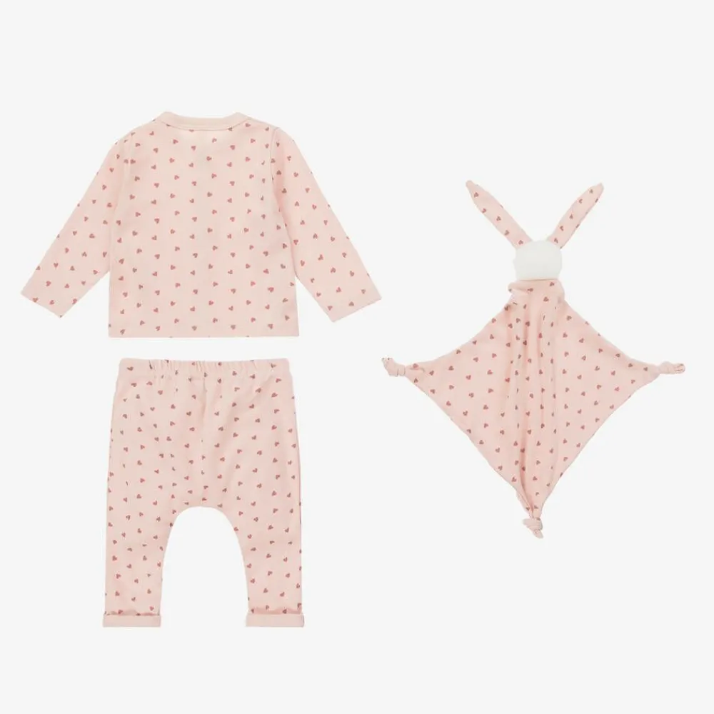 Petit Bateau Babysuits*Baby Girls Pink Heart Organic Cotton Trouser Set