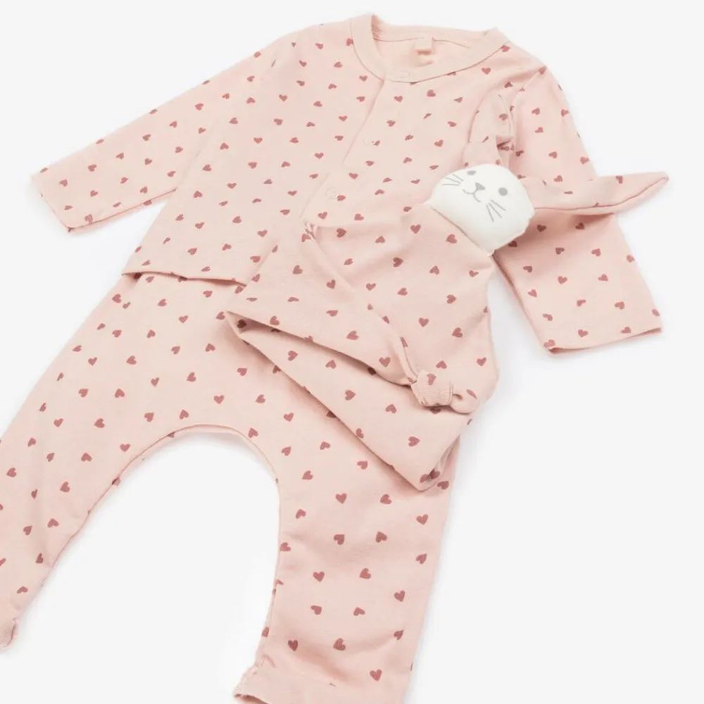 Petit Bateau Babysuits*Baby Girls Pink Heart Organic Cotton Trouser Set