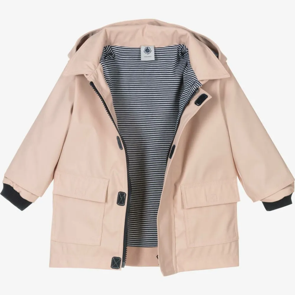 Petit Bateau Coats & Jackets*Baby Girls Pink Hooded Raincoat