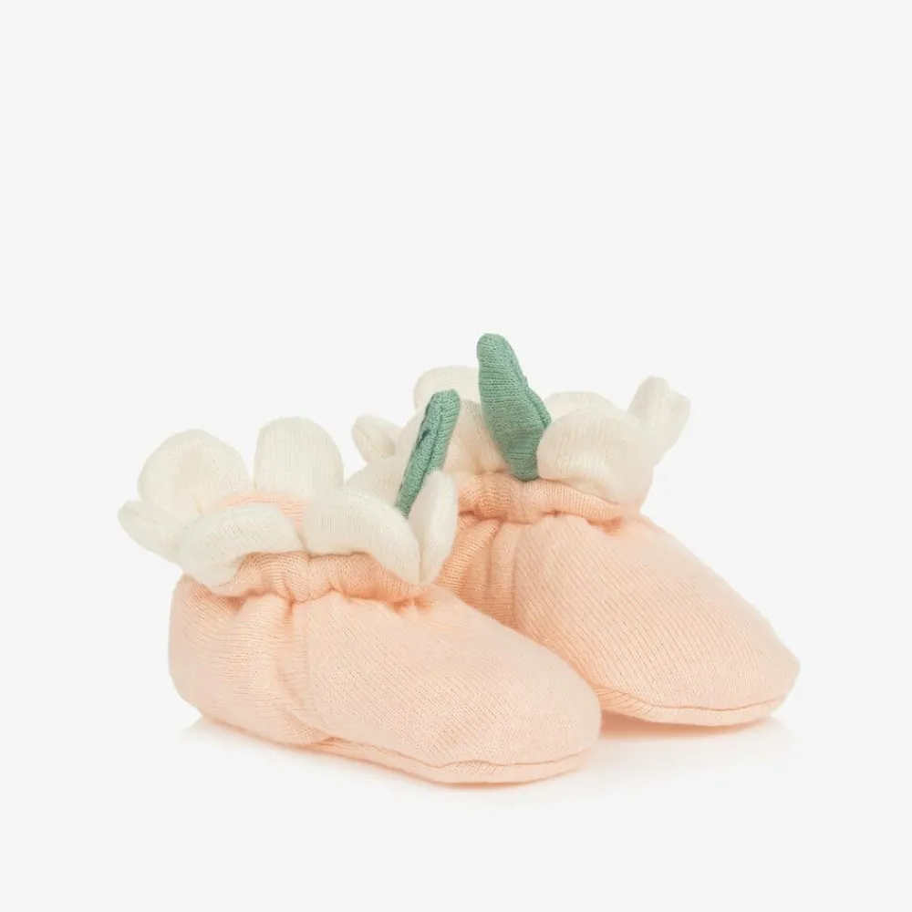 Meri Meri Booties|Booties*Baby Girls Pink Organic Cotton Flower Booties