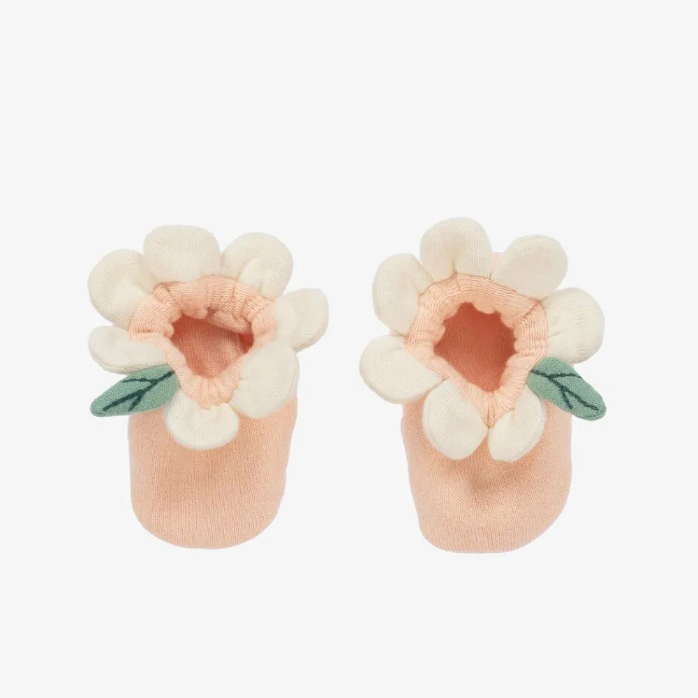 Meri Meri Booties|Booties*Baby Girls Pink Organic Cotton Flower Booties