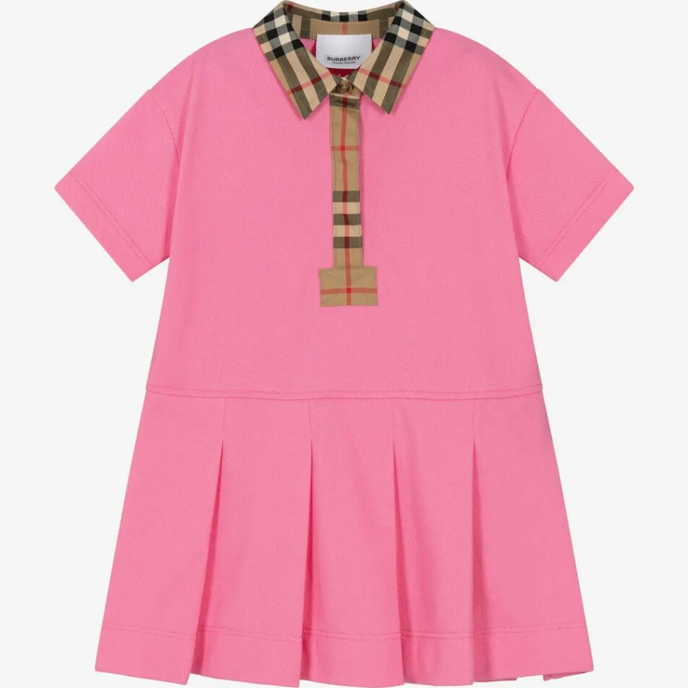 Burberry Dresses*Baby Girls Pink Vintage Check Polo Dress BubblegumPink