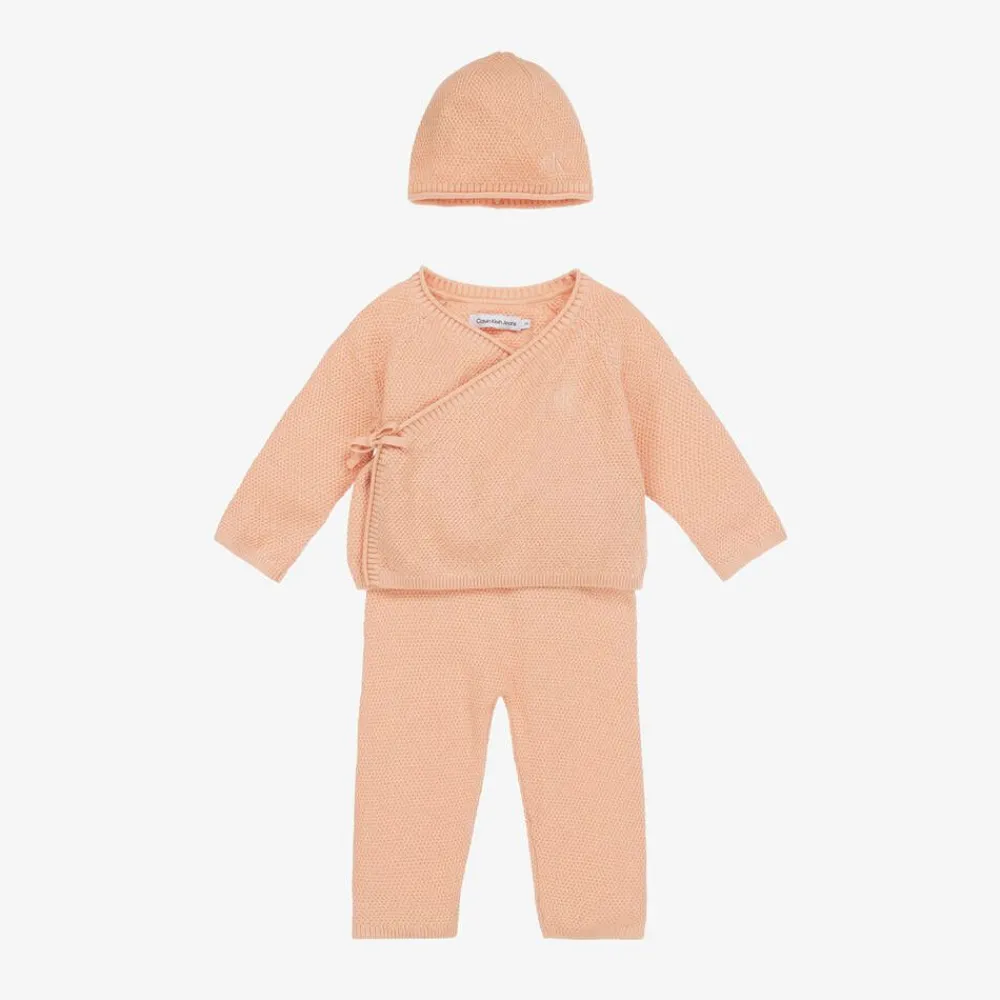 Calvin Klein Gifts|Babysuits*Baby Girls Pink Waffle Knit Babysuit Gift Set