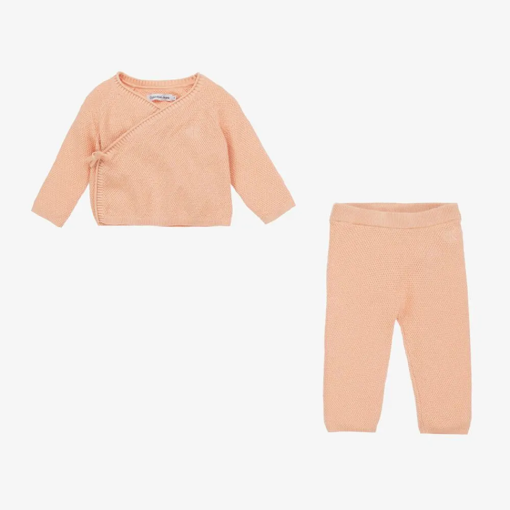 Calvin Klein Gifts|Babysuits*Baby Girls Pink Waffle Knit Babysuit Gift Set