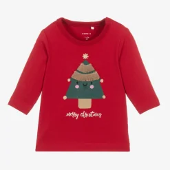 NAME IT Tops*Baby Girls Red Cotton Christmas Tree Top