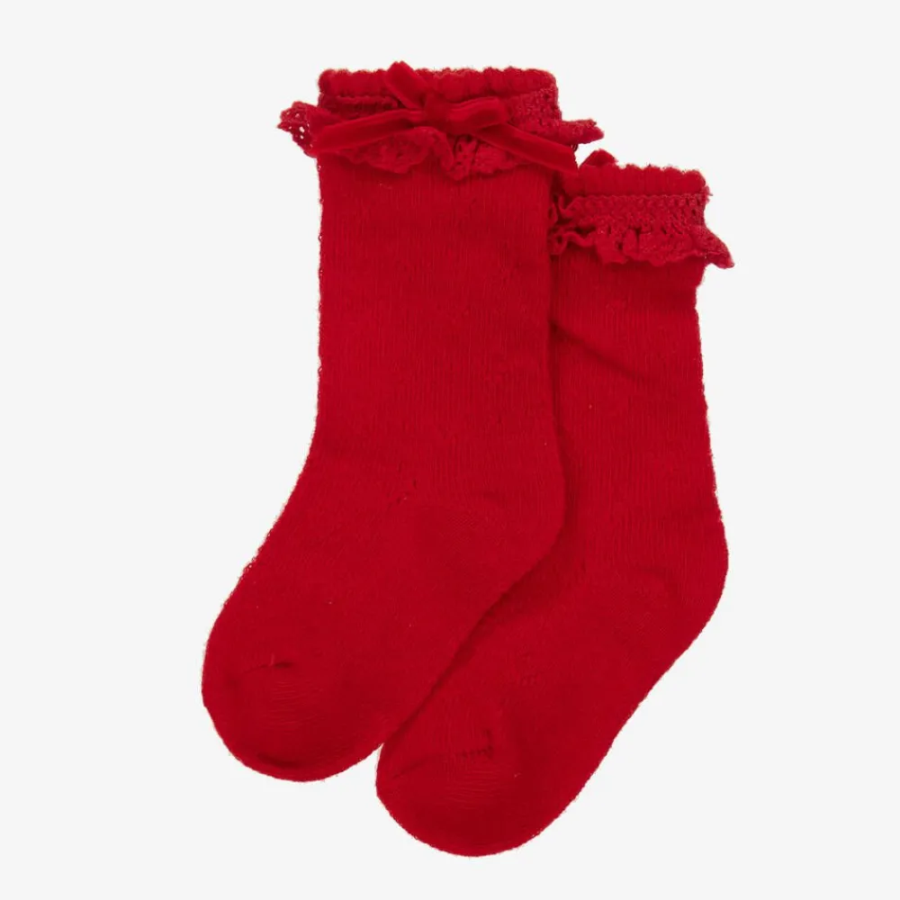 Mayoral Newborn Socks*Baby Girls Red Cotton Lace Frill Socks