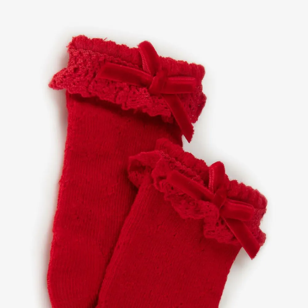 Mayoral Newborn Socks*Baby Girls Red Cotton Lace Frill Socks