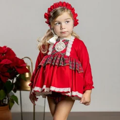 Abuela Tata Dresses*Baby Girls Red Cotton Tartan Dress Set