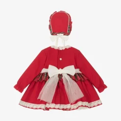 Abuela Tata Dresses*Baby Girls Red Cotton Tartan Dress Set