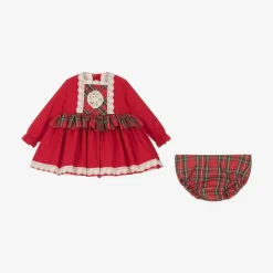 Abuela Tata Dresses*Baby Girls Red Cotton Tartan Dress Set