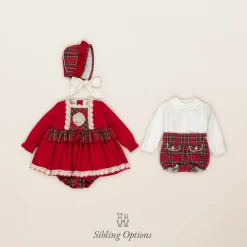 Abuela Tata Dresses*Baby Girls Red Cotton Tartan Dress Set