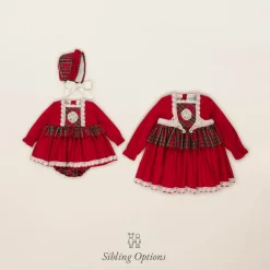 Abuela Tata Dresses*Baby Girls Red Cotton Tartan Dress Set