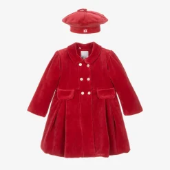 Emile et Rose Coats & Jackets*Baby Girls Red Velour Coat & Hat Set