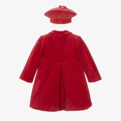 Emile et Rose Coats & Jackets*Baby Girls Red Velour Coat & Hat Set
