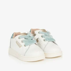 Mayoral Trainers*Baby Girls White & Blue Leather Trainers