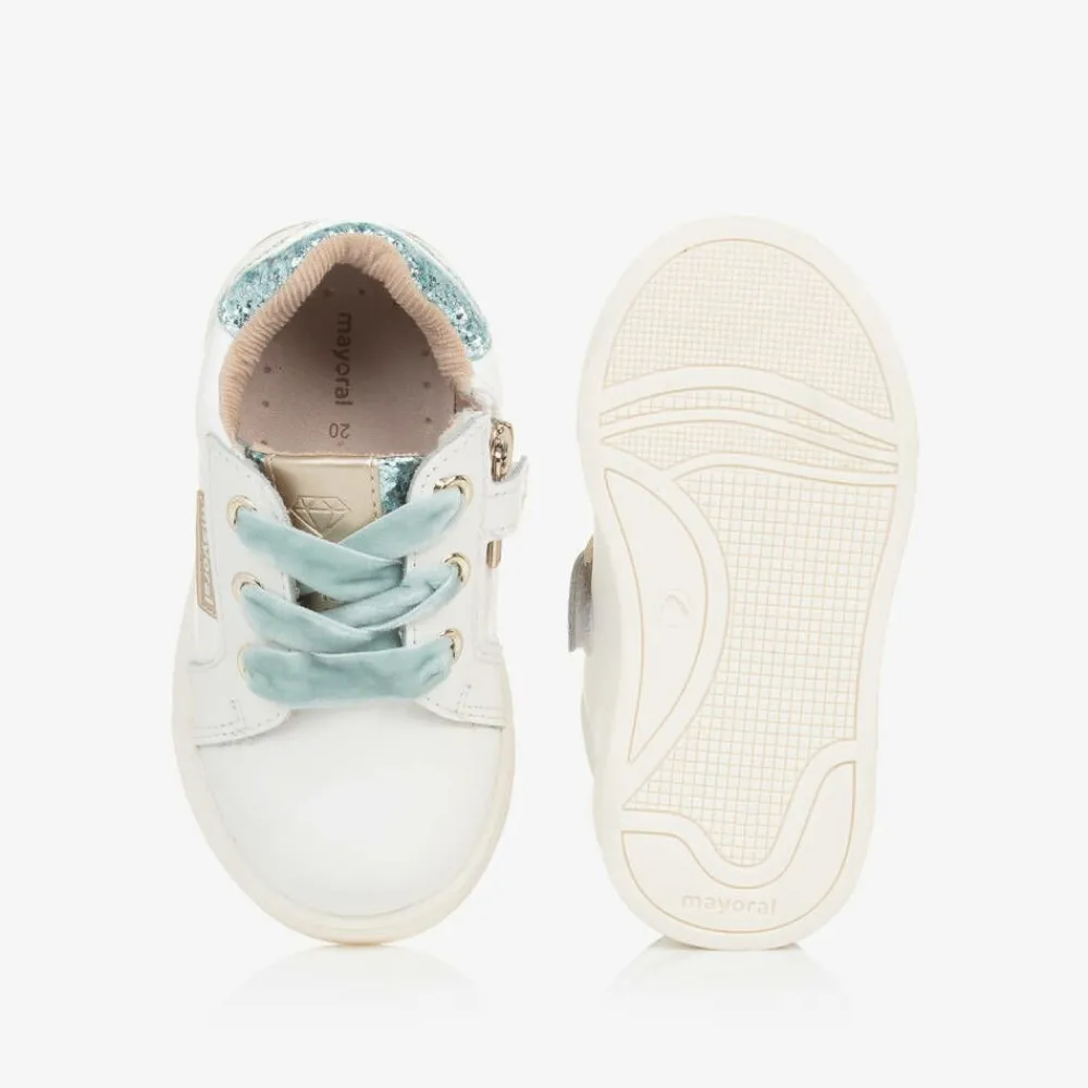 Mayoral Trainers*Baby Girls White & Blue Leather Trainers