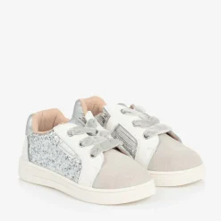 Mayoral Trainers*Baby Girls White & Silver Leather Trainers