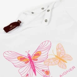 AIGNER Tops*Baby Girls White Cotton Butterfly T-Shirt