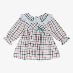 Babidu Dresses*Baby Girls White Cotton Checked Dress