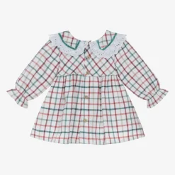 Babidu Dresses*Baby Girls White Cotton Checked Dress