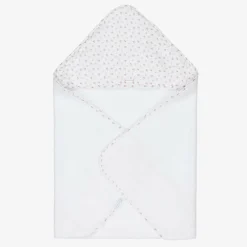 Laranjinha Towels & Robes*Baby Girls White Cotton Floral Hooded Towel