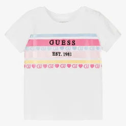 Guess Tops*Baby Girls White Cotton Stripe T-Shirt