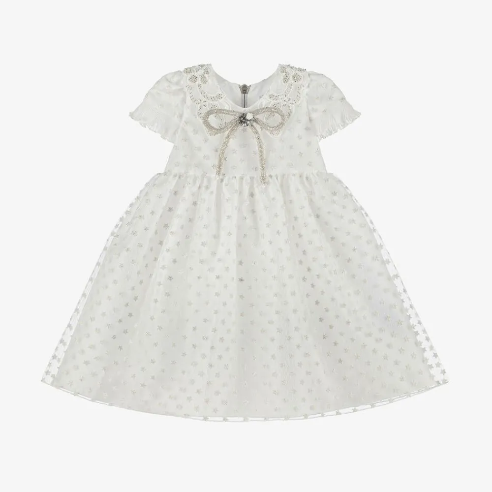 Graci Dresses*Baby Girls White Glittery Star Dress