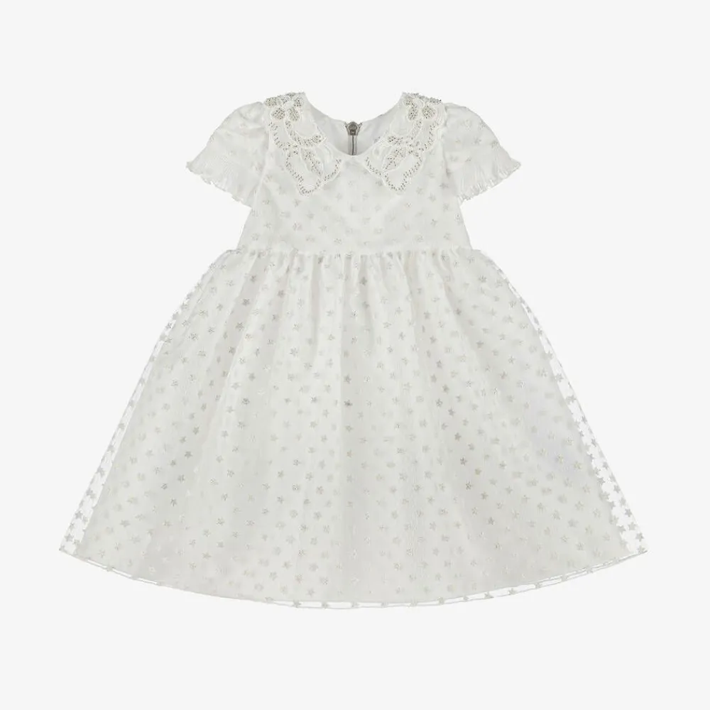 Graci Dresses*Baby Girls White Glittery Star Dress