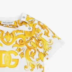 Dolce amp; Gabbana Tops*Baby Girls White Majolica Print Cotton T-Shirt