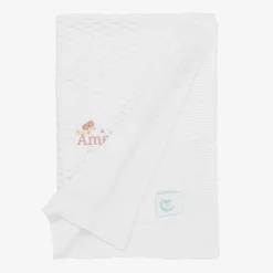 Paint My Dreams Gifts*Baby Girls White Personalised Cotton Blanket (88cm)