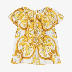 Dolce amp; Gabbana Tops*Baby Girls Yellow Majolica Print Cotton Blouse