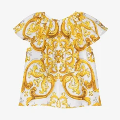 Dolce amp; Gabbana Tops*Baby Girls Yellow Majolica Print Cotton Blouse