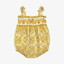 Dolce amp; Gabbana Gifts|Babysuits*Baby Girls Yellow Majolica Print Cotton Shortie