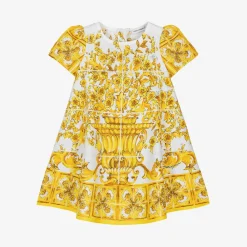 Dolce amp; Gabbana Dresses*Baby Girls Yellow Majolica Print Cotton Dress