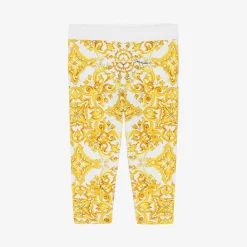 Dolce amp; Gabbana Leggings*Baby Girls Yellow Majolica Print Cotton Leggings