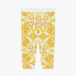 Dolce amp; Gabbana Leggings*Baby Girls Yellow Majolica Print Cotton Leggings
